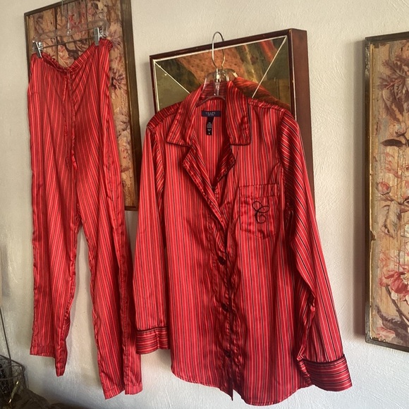 RALPH LAUREN CHAPS RED STRIPE SILKY LS BUTTON DOWN TOP DRAWSTRING PJ PANTS SET M - Picture 17 of 17